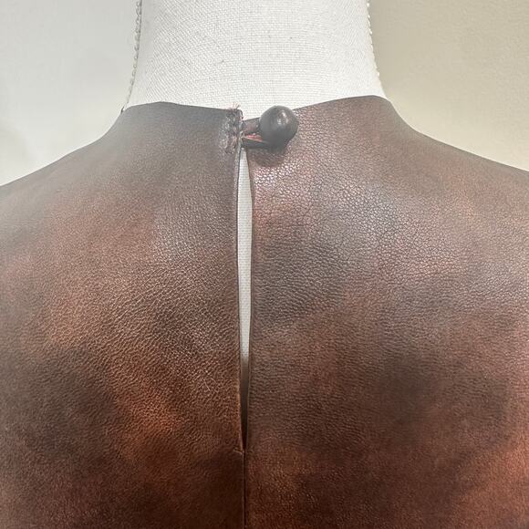 Andrea Landa Brown Boho Chic Cowgirl Handmade Colombian Leather Sleeveless Top - Picture 2 of 10